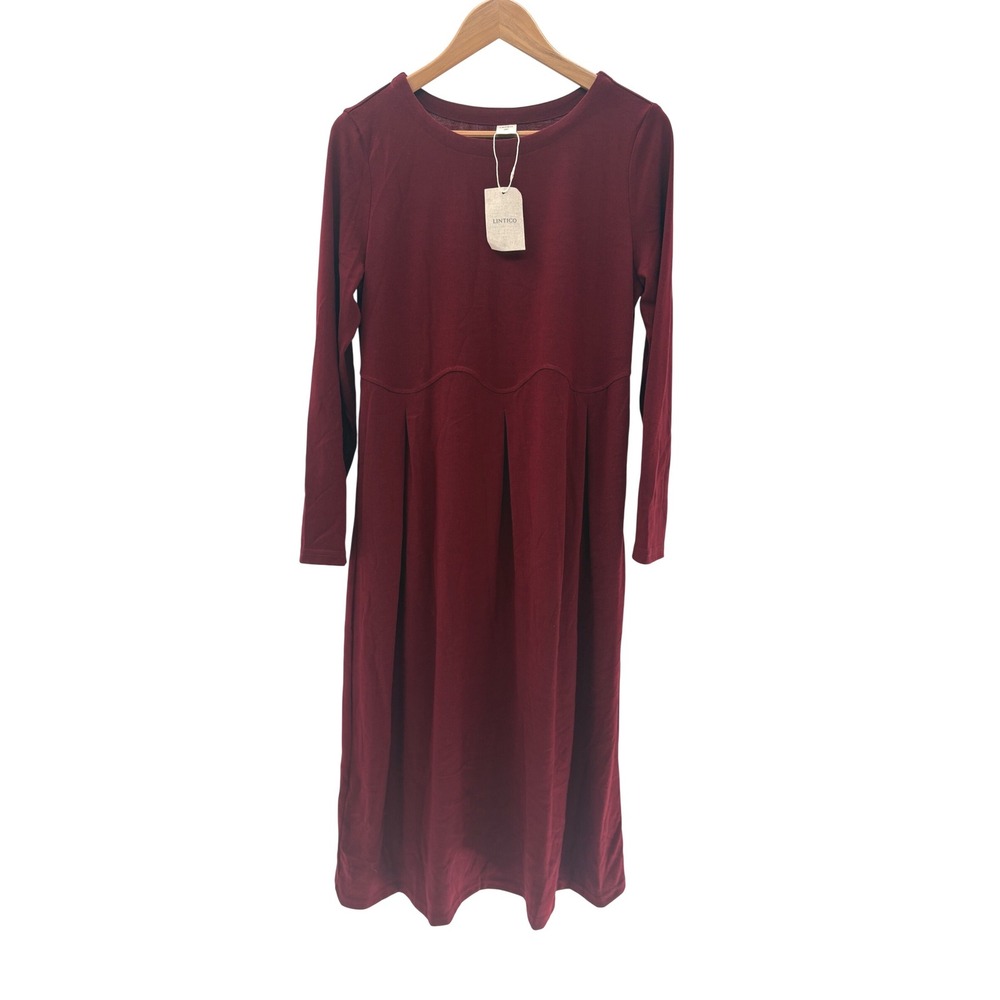 New Lintico Maxi Dress Women Medium Red Lagenlook Wool Long Sleeve Minimalist